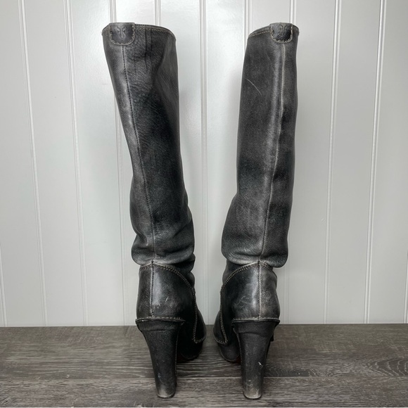 Frye Platform Equestrian Steampunk City Grunge Distressed Tall Boots Gray 8.5 - Picture 4 of 14